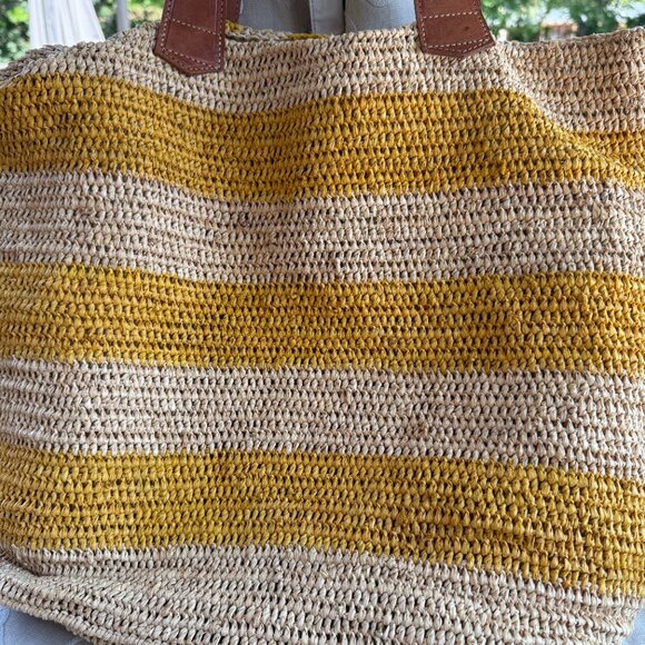 Mar y Sol "Havana" Stripe Tote Natural Crocheted Raffia Pool Beach Beautiful - Picture 6 of 6